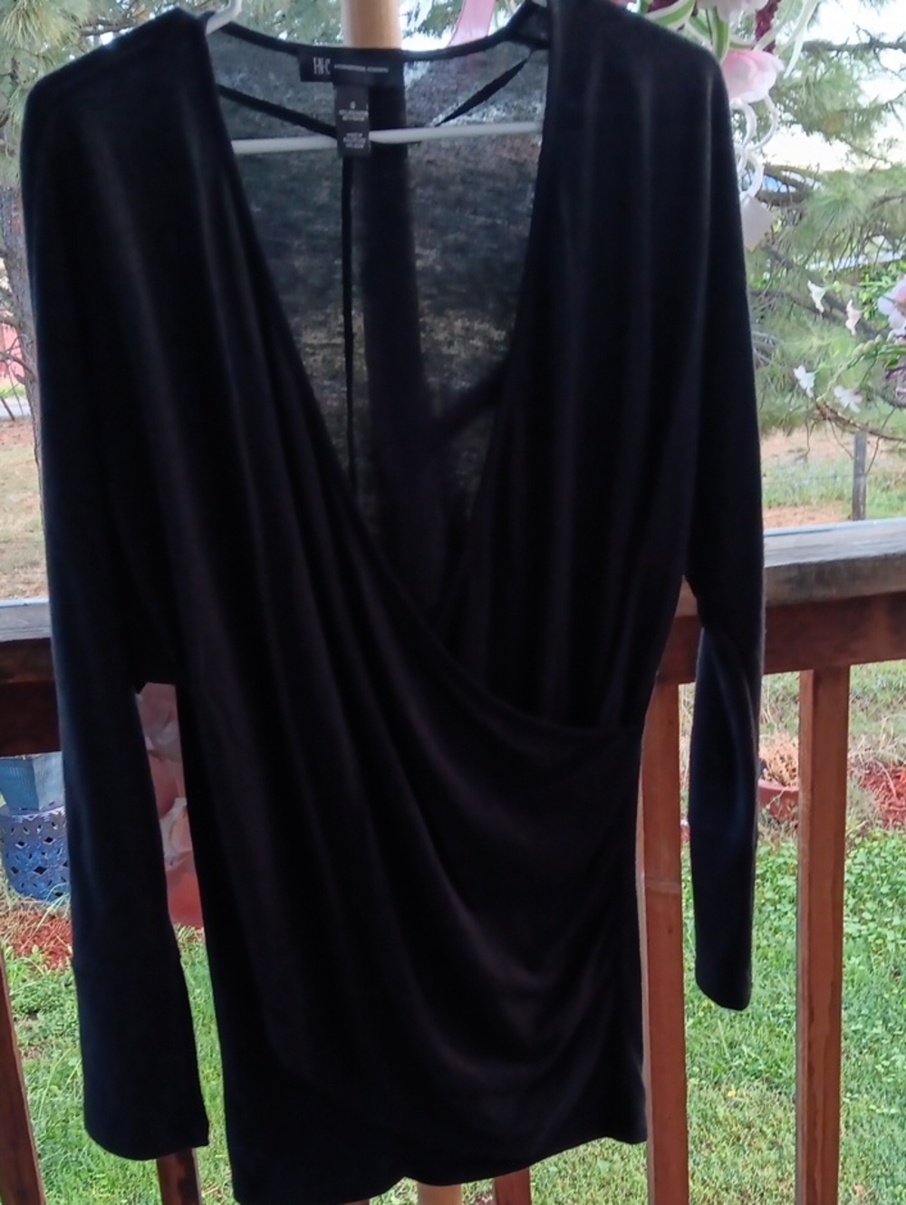 INC International Concepts Black Wrap-Style Long Sleeve Top